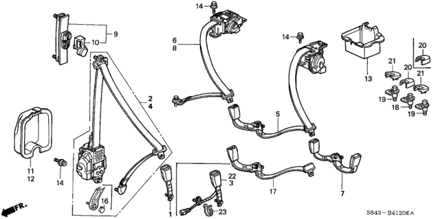 2001 Honda Accord Buckle Set, L. RR. Seat Belt *B95L* (LAPIS) Diagram for 04826-S4K-A50ZD