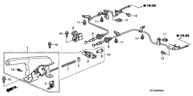 2009 Honda Element Lever Assy., Parking Brake *NH167L* (GRAPHITE BLACK) Diagram for 47105-SCV-A02ZA