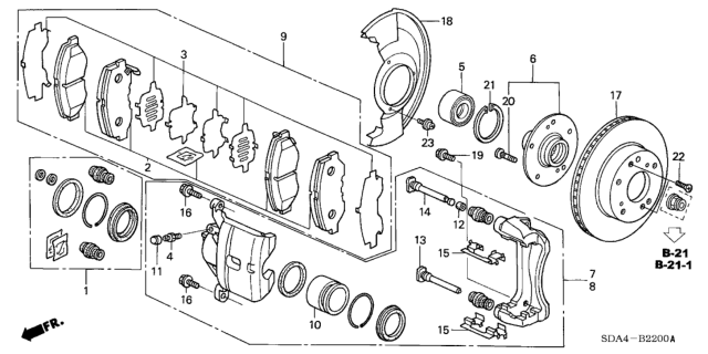 2003 Honda Accord Caliper Sub-Assembly, Left Front Diagram for 45019-SDC-A00