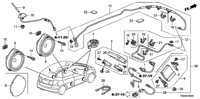 2010 Honda Fit Feeder Assembly, Roof Antenna Diagram for 39160-TF0-J31