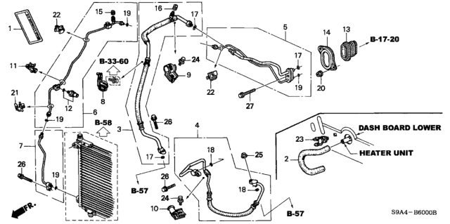 2002 Honda CR-V A/C Hoses - Pipes Diagram