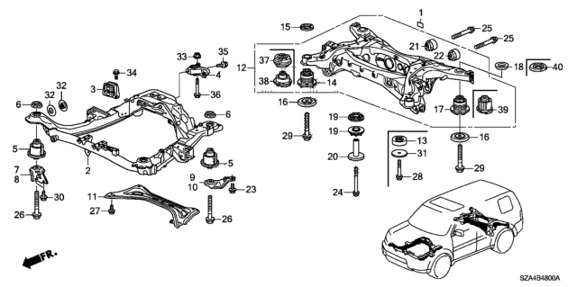 2012 Honda Pilot Sub-Frame Assembly, Rear Suspension Diagram for 50300-SZA-A02