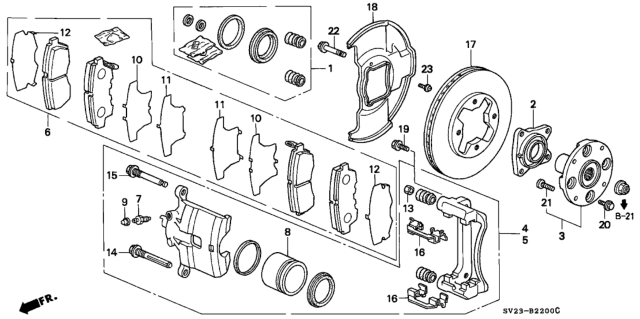 1996 Honda Accord Caliper Sub-Assembly, Left Front Diagram for 45019-SV1-A00