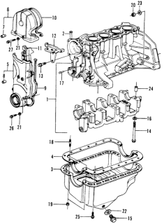 1975 Honda Civic Block Assy., Cylinder Diagram for 11000-634-673