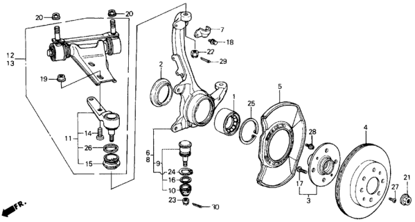 1989 Honda Prelude Knuckle, Right Front (14") Diagram for 51210-SF1-A01
