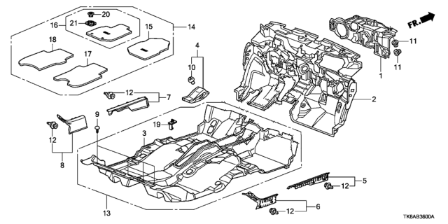 2013 Honda Fit Insulator, Dashboard Diagram for 74260-TF0-G00