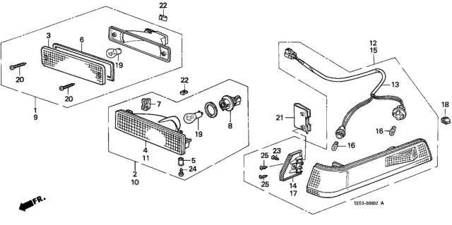 1988 Honda Accord Light Assembly, Left Front Side Turn Signal Diagram for 34350-SE5-A01
