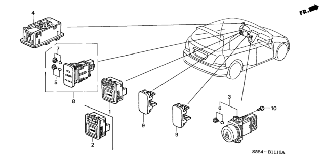 2004 Honda Civic Switch Assembly, Hazard Diagram for 35510-S6A-J01