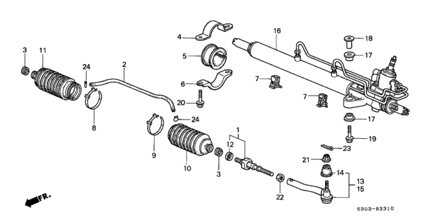 1999 Honda Prelude End, Driver Side Tie Rod Diagram for 53560-S30-005