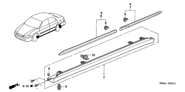 2002 Honda Accord Garnish Assy., L. Side Sill *G508P* (NOBLE GREEN PEARL) Diagram for 71850-S84-A30ZJ