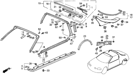 1995 Honda Del Sol Molding Assy., R. FR. Roof *G71P* (LAUSANNE GREEN PEARL) Diagram for 74306-SR2-003ZK