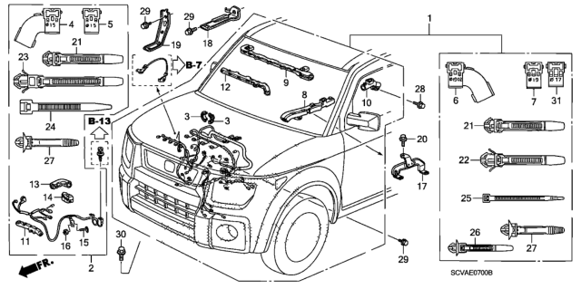 2009 Honda Element Wire Harness, Engine Diagram for 32110-PZD-A11