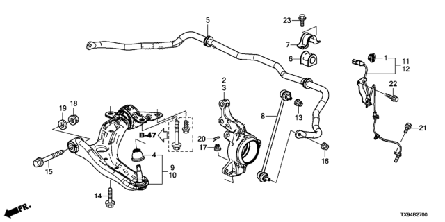 2014 Honda Fit EV Arm Assembly, Right Front (Lower) Diagram for 51350-TX9-A01