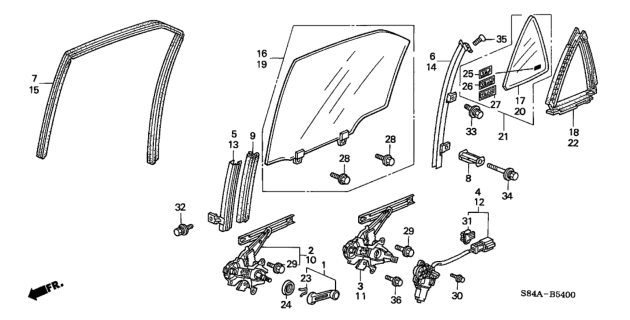 2002 Honda Accord Regulator Assembly, Right Rear Door (Manual) Diagram for 72710-S84-A11