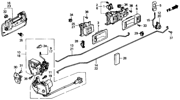1990 Honda Civic Actuator Assembly, Left Rear Door Lock Diagram for 72655-SH4-A01