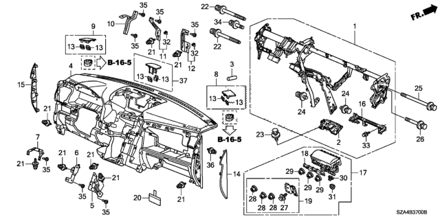2012 Honda Pilot Stay, Driver Instrument (Upper) Diagram for 77172-SZA-A00