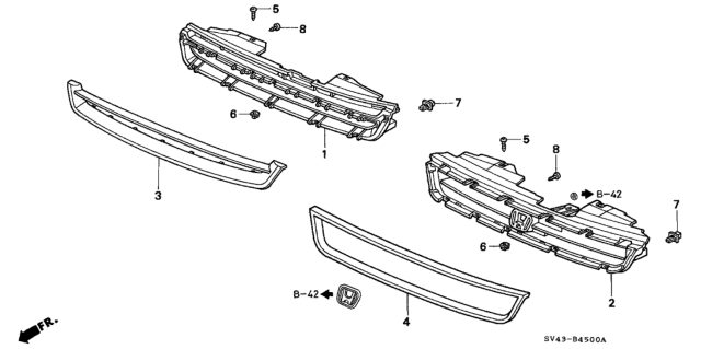 1997 Honda Accord Grille, Front Diagram for 75101-SV7-A02