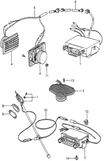 1979 Honda Accord Antenna Assembly, Automatic Radio Diagram for 39150-672-673