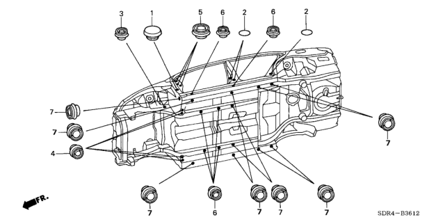 2007 Honda Accord Hybrid Grommet (Lower) Diagram