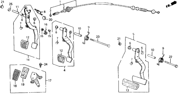1988 Honda Accord Brake & Clutch Pedal Diagram