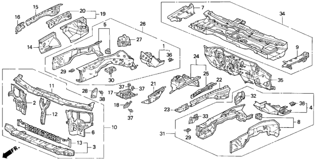 1996 Honda Prelude Dashboard (Lower) Diagram for 61500-SS0-A71ZZ