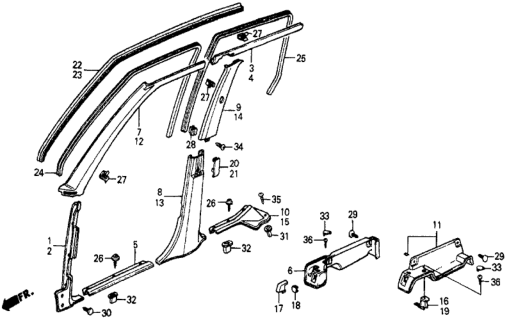 1986 Honda Civic Cap, L. Center Pillar (Lower) *NH90L* (SILKY GRAY) Diagram for 73852-SB6-000ZN
