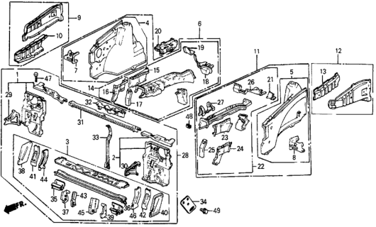 1985 Honda Civic Panel Set, R. FR. Wheelhouse Diagram for 04641-SB6-660ZZ