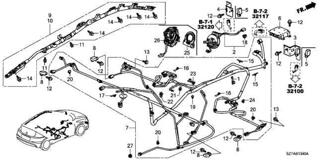 2014 Honda CR-Z Wire Harness, Center Floor Diagram for 77962-SZT-A13