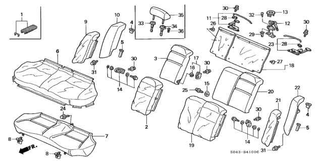 1997 Honda Civic Collar, RR. Seat-Back Setting (A)(TS Tech) Diagram for 82127-SM4-J01