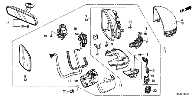 2016 Honda Fit Mirror Assembly, Driver Side Door (R.C.) (Coo) Diagram for 76258-T5R-305