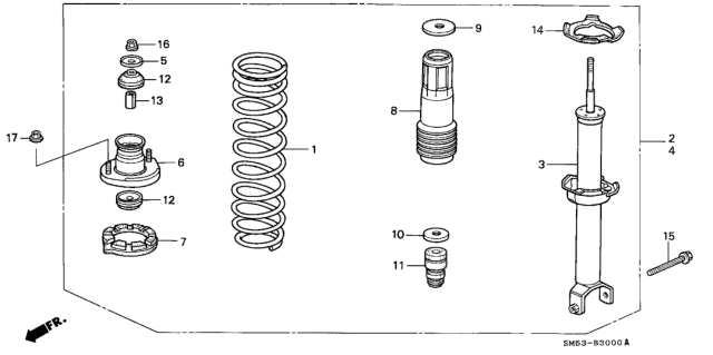 1992 Honda Accord Shock Absorber Assembly, Right Rear Diagram for 52610-SM5-A03
