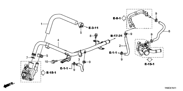 2014 Honda Civic Pipe Complete, Heater Diagram for 19510-RX0-A01