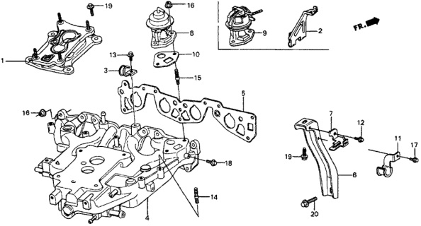 1984 Honda CRX Insulator, Carburetor Diagram for 16211-PE1-662