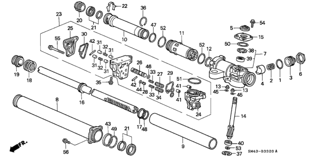 1993 Honda Accord P.S. Gear Box Components Diagram