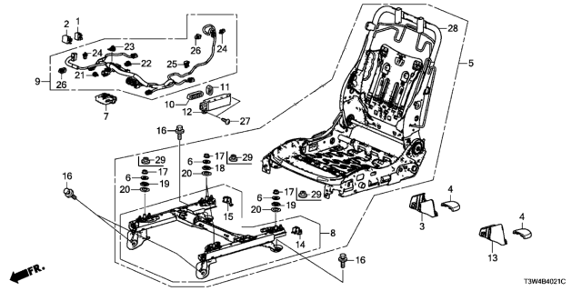 2015 Honda Accord Hybrid Front Seat Components (Passenger Side) (Power Seat) (TS Tech) Diagram