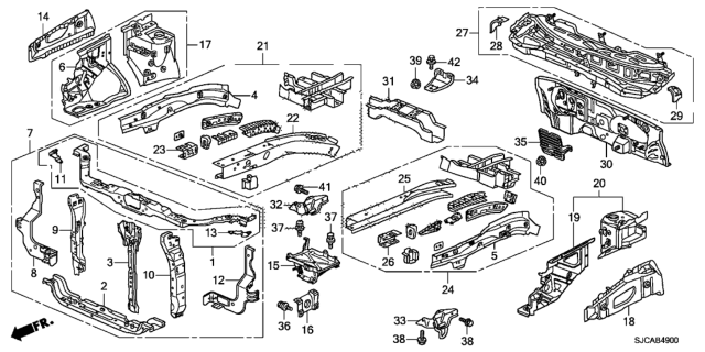 2014 Honda Ridgeline Frame Set, Front Bulkhead (Upper) Diagram for 04602-SJC-A00ZZ
