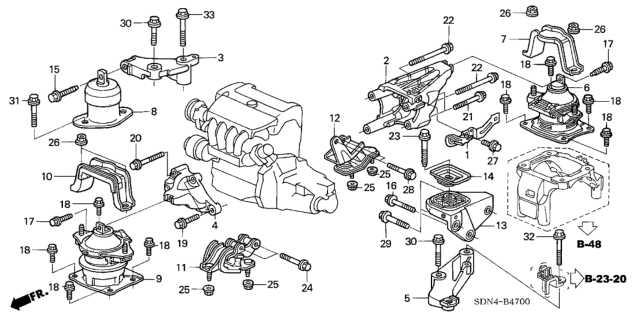 2004 Honda Accord Engine Mounts (L4) Diagram