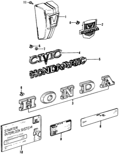 1974 Honda Civic Label, Starter Switch Diagram for 87544-634-661