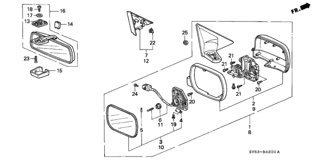 1997 Honda Accord Mirror Assembly, Driver Side Door (Eucalyptus Green Pearl) (R.C.) Diagram for 76250-SV5-A06ZK
