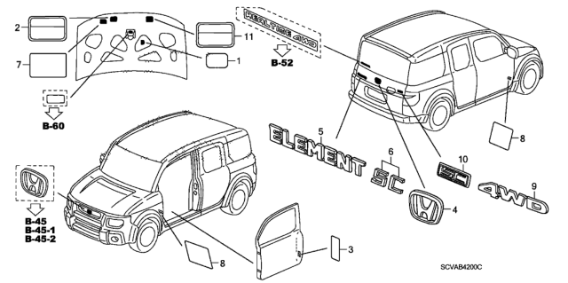 2007 Honda Element Emblems - Caution Labels Diagram