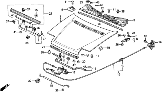 1988 Honda Prelude Lock Assembly, Hood Diagram for 74120-SF1-003