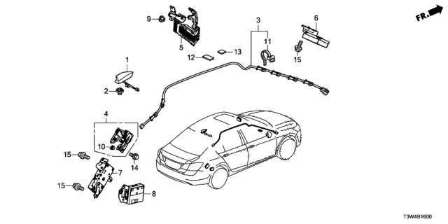 2014 Honda Accord Hybrid Antenna Assembly, R (Basque Red Pearl Ii) Diagram for 39150-T3V-A11ZG