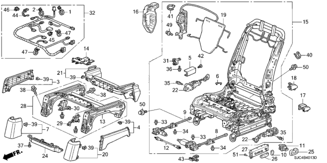 2013 Honda Ridgeline Front Seat Components (Driver Side) (8Way Power Seat) Diagram