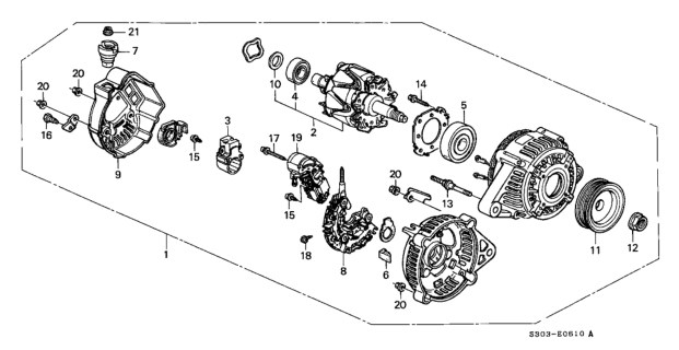 1999 Honda Prelude Rotor Assembly, Alternator Diagram for 31101-PCB-003