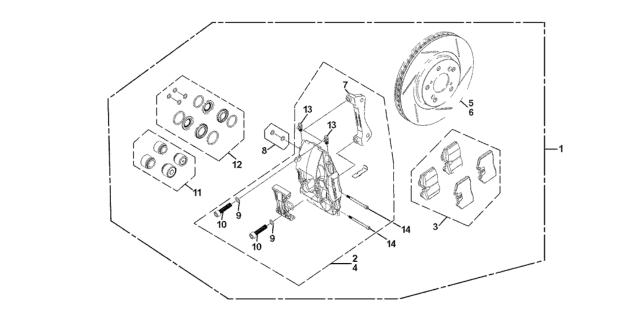 2014 Honda CR-Z Caliper Sub-Assembly, Right Front Diagram for 45018-F27S-A02