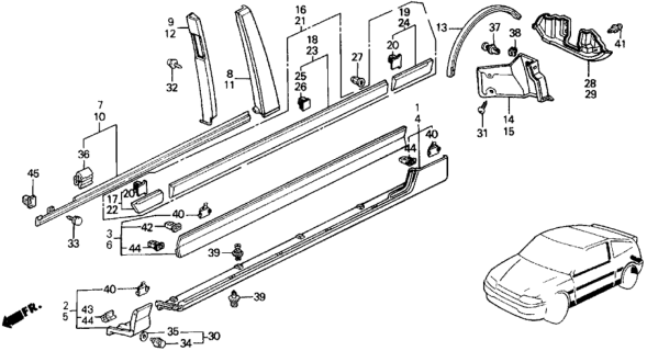 1990 Honda CRX Clip, Side Protector Diagram for 75305-SH3-003