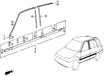 1987 Honda Civic Protector, L. RR. Door Diagram for 75818-SB6-013