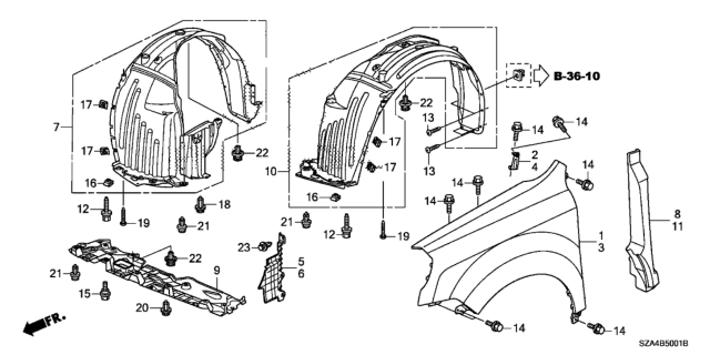 2014 Honda Pilot Fairing, R. FR. Fender Diagram for 74105-SZA-A00
