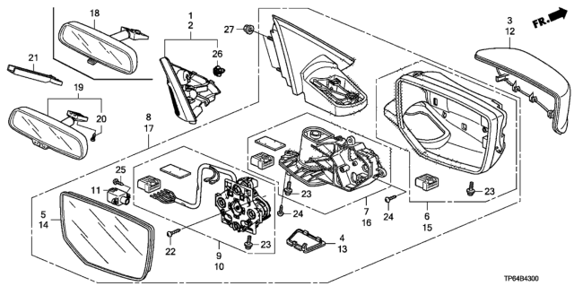 2011 Honda Crosstour Mirror Assembly, Passenger Side Door (R.C.) (Heated) Diagram for 76208-TP6-A11