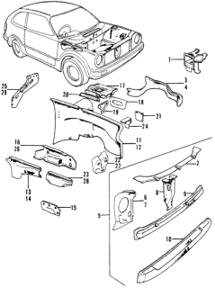 1973 Honda Civic Body Structure Components Diagram 1